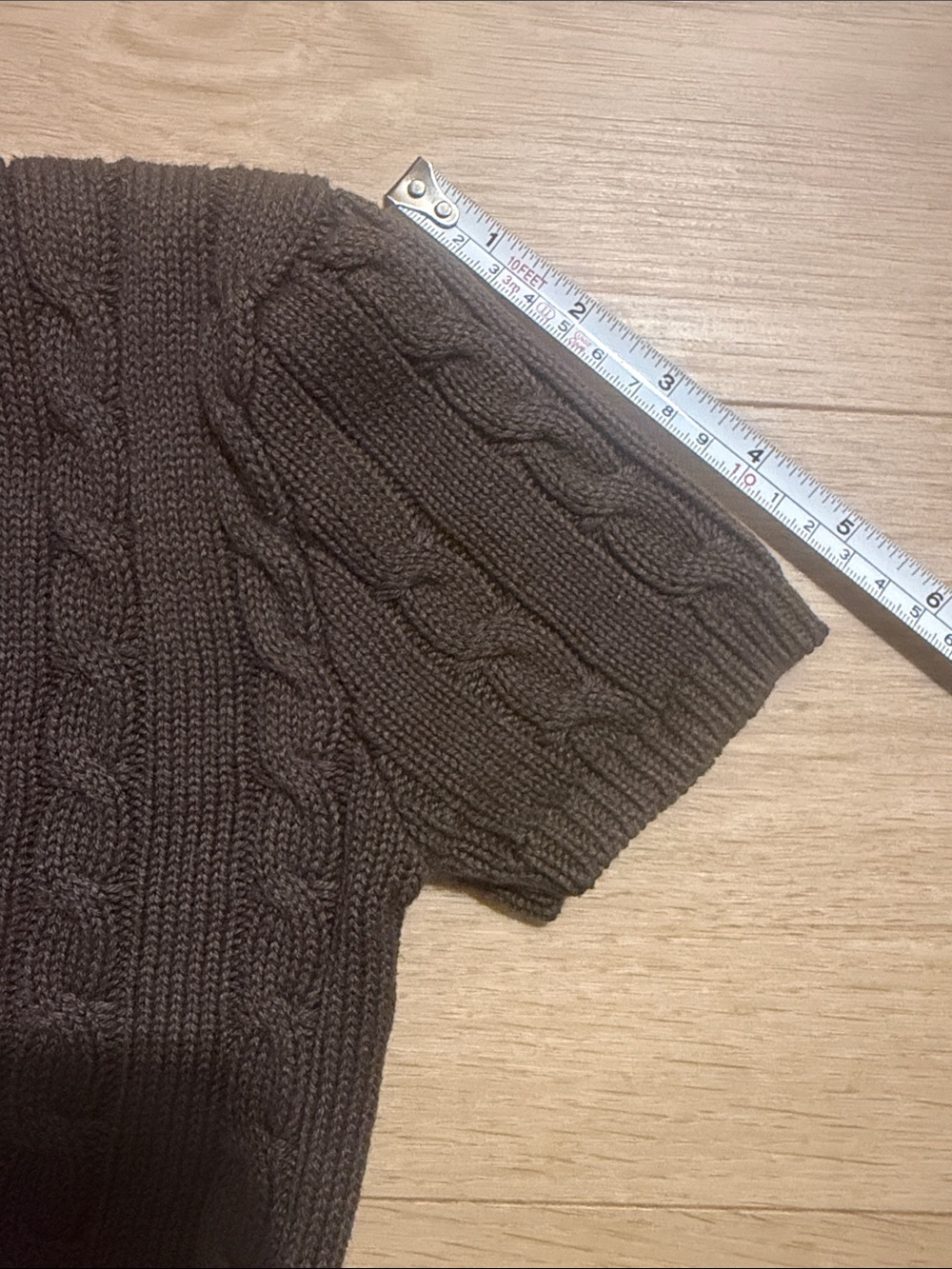 Brandy Melville Cable Knit Short Sleeve Cropped Cardigan - Dark Brown - Picture 8 of 9